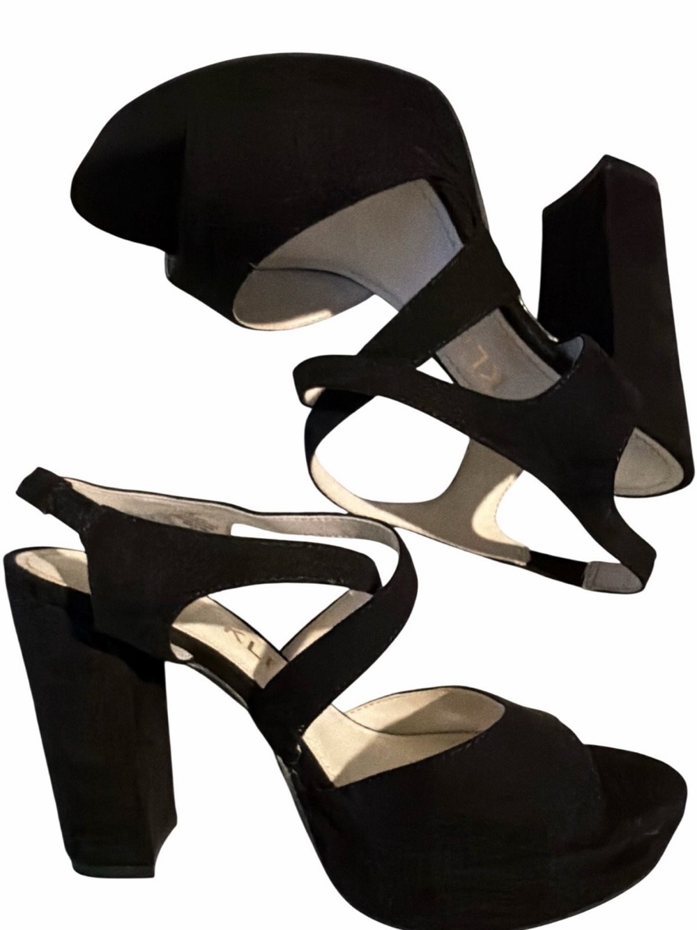 NWOT Vintage Y2K Anne Klein Black Suede Platform Block Heel Sandals Never Worn